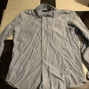 Ralph Lauren Solid Blue Button Up Shirt Medium 100% Cotton